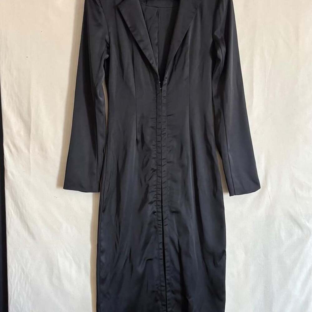 I.AM.GIA Black Satin Fitted Longline Blazer Coat Office Siren - Size S